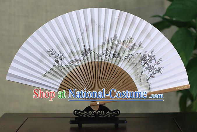 Traditional Chinese Ink Painting Mountain Peak Art Paper Fan China Bamboo Accordion Folding Fan Oriental Fan