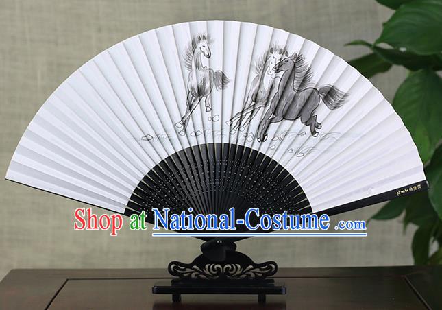 Traditional Chinese Ink Painting Horses Landscape Art Paper Fan China Bamboo Accordion Folding Fan Oriental Fan