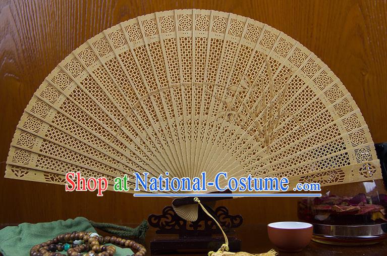 Traditional Chinese Hand Carving Orchid Sandalwood Fan China Wood Accordion Folding Fan Oriental Fan