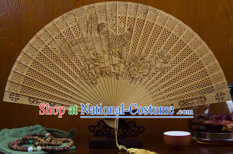 Traditional Chinese Hand Carving Peony Goddess Sandalwood Fan China Wood Accordion Folding Fan Oriental Fan