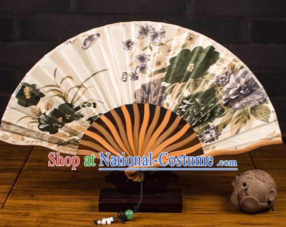 Traditional Chinese Printing Summer Lotus Silk Fan China Bamboo Accordion Folding Fan Oriental Fan