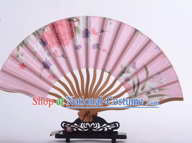 Traditional Chinese Printing Butterfly Flower Pink Silk Fan China Bamboo Accordion Folding Fan Oriental Fan