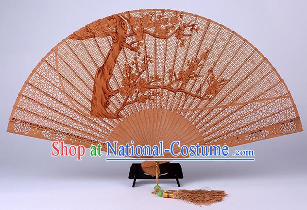 Traditional Chinese Handmade Carving Plum Blossom Sandalwood Folding Fan China Accordion Fan Oriental Fan