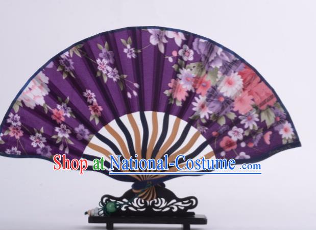 Traditional Chinese Printing Sakura Purple Silk Fan China Bamboo Accordion Folding Fan Oriental Fan