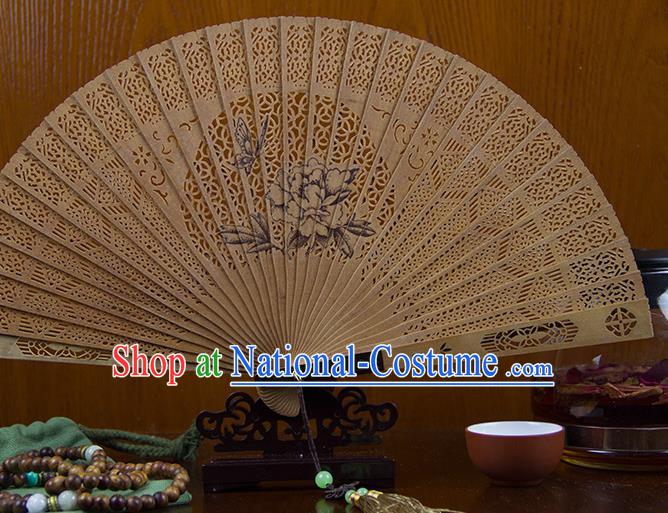 Traditional Chinese Hand Painting Peony Sandalwood Fan China Accordion Folding Fan Oriental Fan