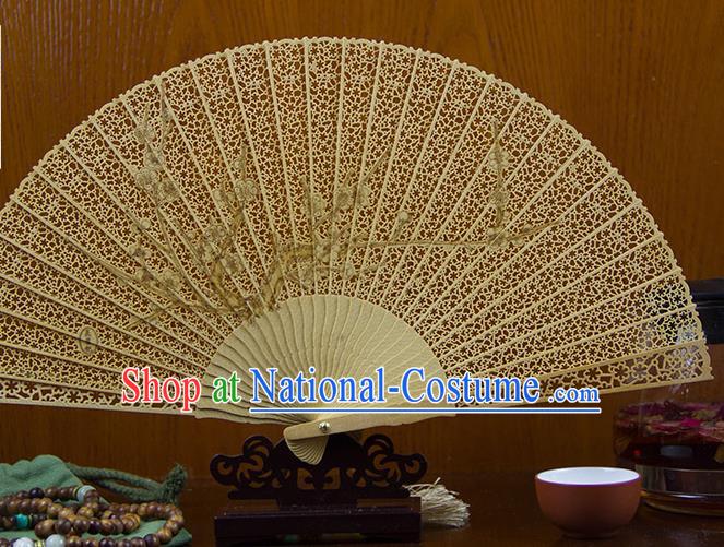 Traditional Chinese Hand Painting Plum Blossom Sandalwood Fan China Accordion Folding Fan Oriental Fan