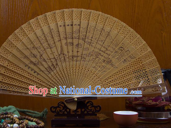 Traditional Chinese Hand Painting West Lake Sandalwood Fan China Accordion Folding Fan Oriental Fan