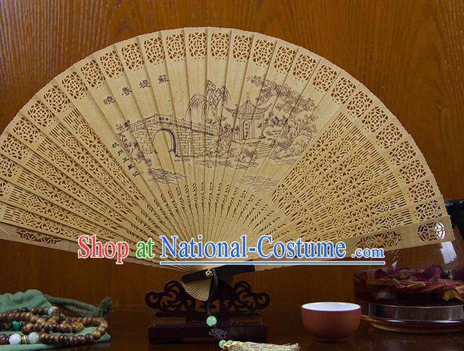 Traditional Chinese Hand Painting Su Causeway Sandalwood Fan China Accordion Folding Fan Oriental Fan