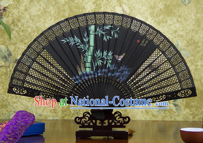 Traditional Chinese Hand Painting Bamboo Ebony Fan China Accordion Folding Fan Oriental Fan