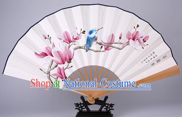 Traditional Chinese Hand Painting Mangnolia Paper Fan China Bamboo Accordion Folding Fan Oriental Fan