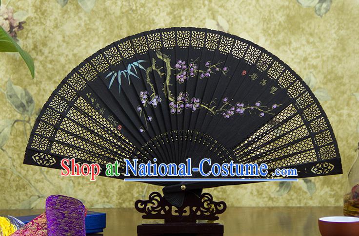 Traditional Chinese Hand Painting Plum Blossom Ebony Fan China Accordion Folding Fan Oriental Fan