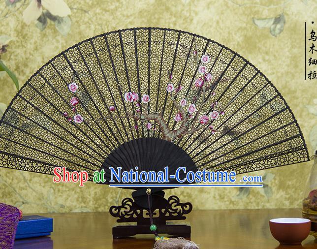 Traditional Chinese Hand Painting Pink Plum Blossom Ebony Fan China Accordion Folding Fan Oriental Fan