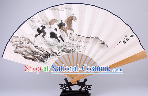 Traditional Chinese Hand Painting Horse Paper Fan China Bamboo Accordion Folding Fan Oriental Fan