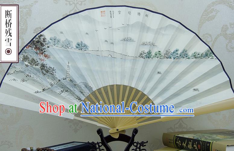 Traditional Chinese Hand Painting Snow Bridge Paper Fan China Accordion Folding Fan Oriental Fan