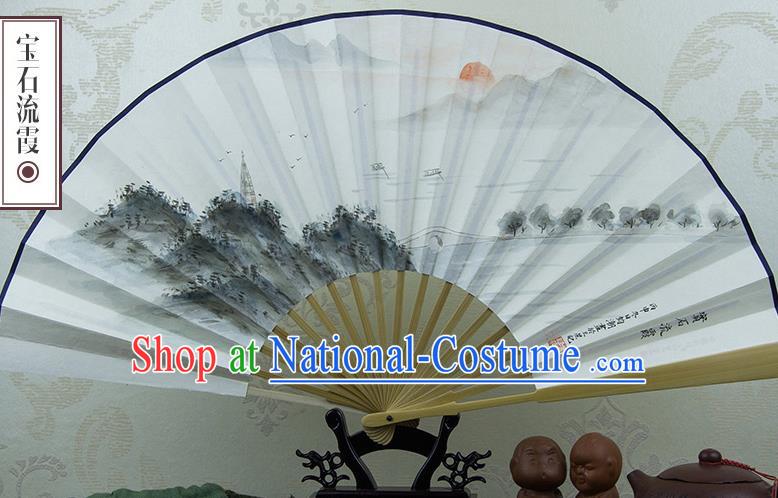 Traditional Chinese Hand Painting Sunset Glow Paper Fan China Accordion Folding Fan Oriental Fan