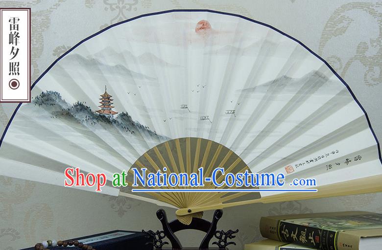 Traditional Chinese Hand Painting Sunset Paper Fan China Accordion Folding Fan Oriental Fan