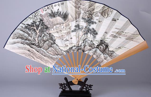 Traditional Chinese Handmade Ink Painting Pinetree Paper Folding Fan China Accordion Fan Oriental Fan