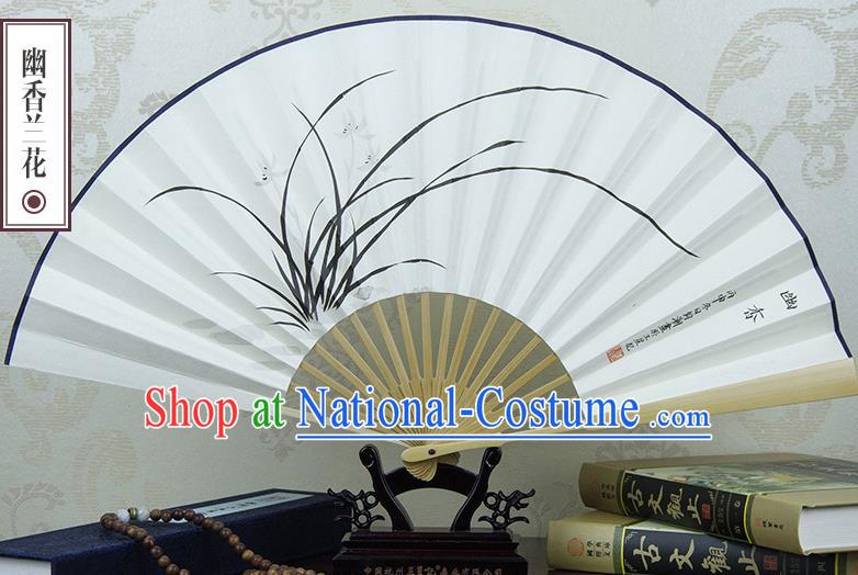 Traditional Chinese Hand Painting Orchid Paper Fan China Accordion Folding Fan Oriental Fan