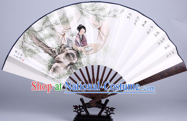 Traditional Chinese Handmade Printing Beauty Paper Folding Fan China Wenge Accordion Fan Oriental Fan