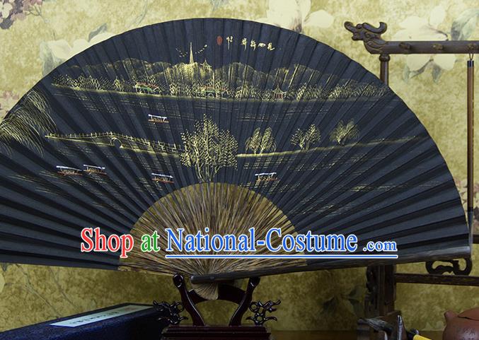 Traditional Chinese Hand Painting Broken Bridge Mulberry Paper Fan China Accordion Folding Fan Oriental Fan