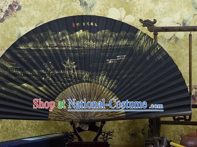 Traditional Chinese Hand Painting Flower Harbor Mulberry Paper Fan China Accordion Folding Fan Oriental Fan