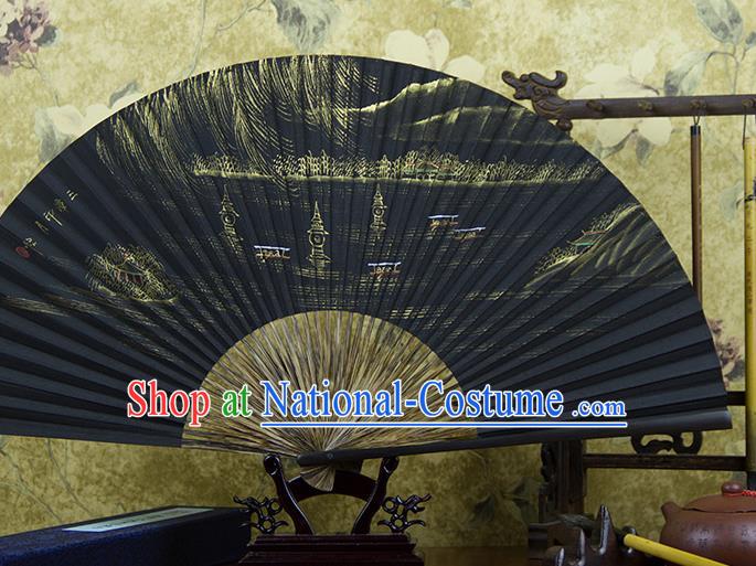 Traditional Chinese Hand Painting Three Pools Mirroring the Moon Mulberry Paper Fan China Accordion Folding Fan Oriental Fan