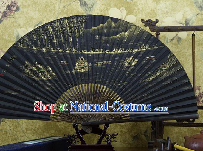 Traditional Chinese Hand Painting Su Causeway Mulberry Paper Fan China Accordion Folding Fan Oriental Fan