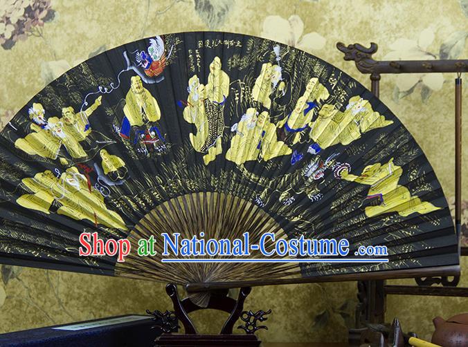 Traditional Chinese Hand Painting Eighteen Arhats Mulberry Paper Fan China Accordion Folding Fan Oriental Fan