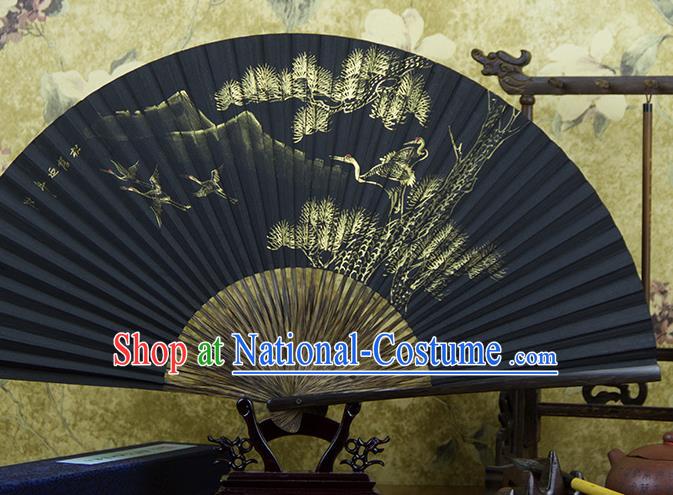 Traditional Chinese Hand Painting Pine Crane Mulberry Paper Fan China Accordion Folding Fan Oriental Fan