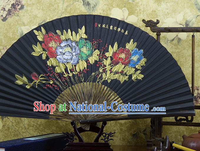 Traditional Chinese Hand Painting Peony Mulberry Paper Fan China Accordion Folding Fan Oriental Fan