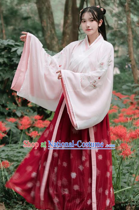 Traditional Chinese Jin Dynasty Royal Princess Red Dress Ancient Patrician Lady Historical Costumes for Women