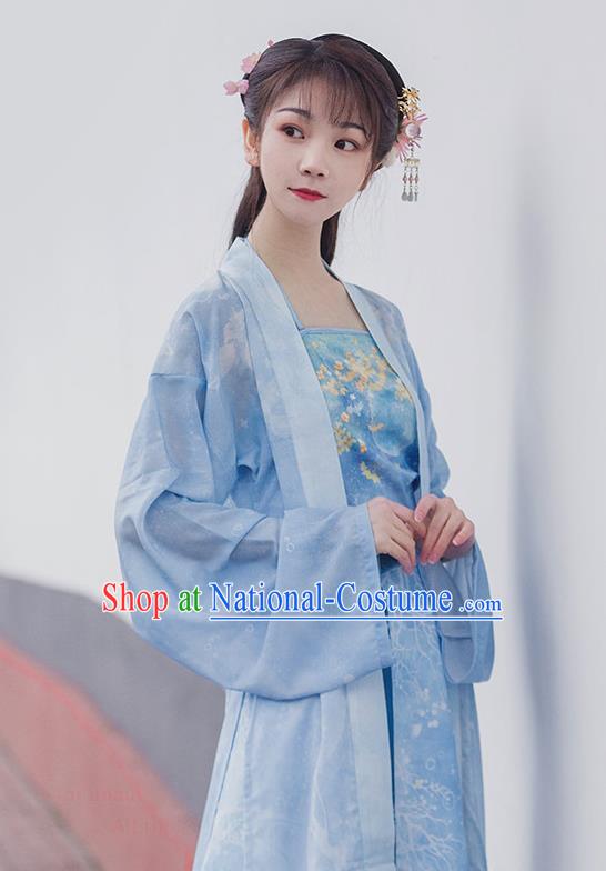 Traditional Chinese Ancient Maidservants Blue Hanfu Dress Song Dynasty Civilian Lady Historical Costumes for Women