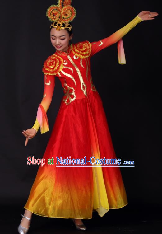 Chinese Traditional Opening Dance Red Dress China Classical Dance Stage Performance Chorus Costume for Women