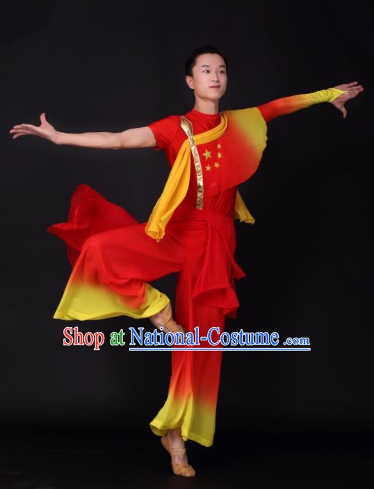 Chinese Traditional Male Dance Red Clothing China Folk Dance Stage Performance Costume for Men