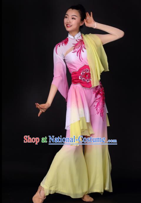 Chinese Traditional Yangko Dance Pink Dress Folk Dance Stage Performance Costume for Women