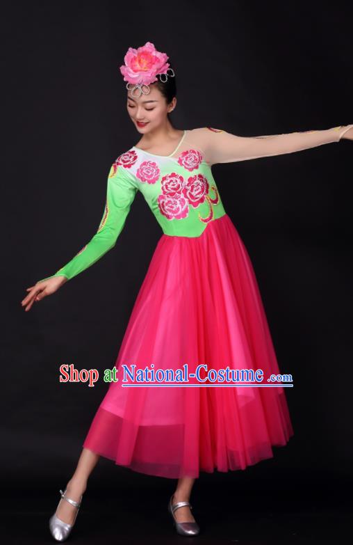 Professional Modern Dance Chorus Rosy Dress Opening Dance Stage Performance Costume for Women