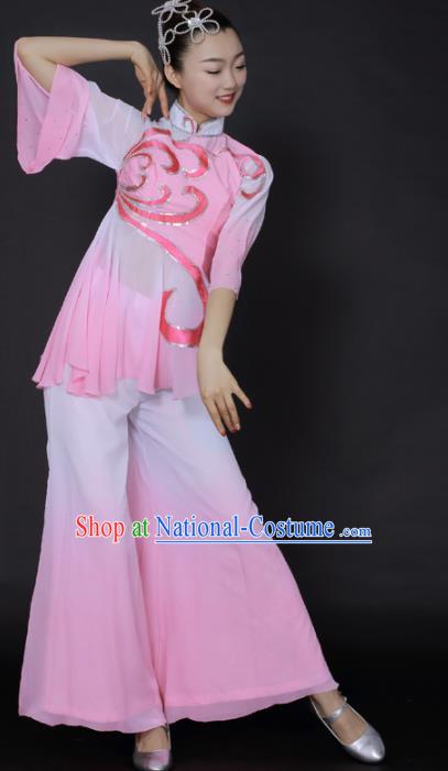 Chinese Traditional Yangko Dance Pink Outfits Folk Dance Stage Performance Costume for Women