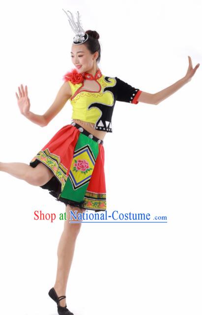 Chinese Miao Ethnic Dance Short Dress Traditional Hmong Nationality Stage Performance Costume for Women