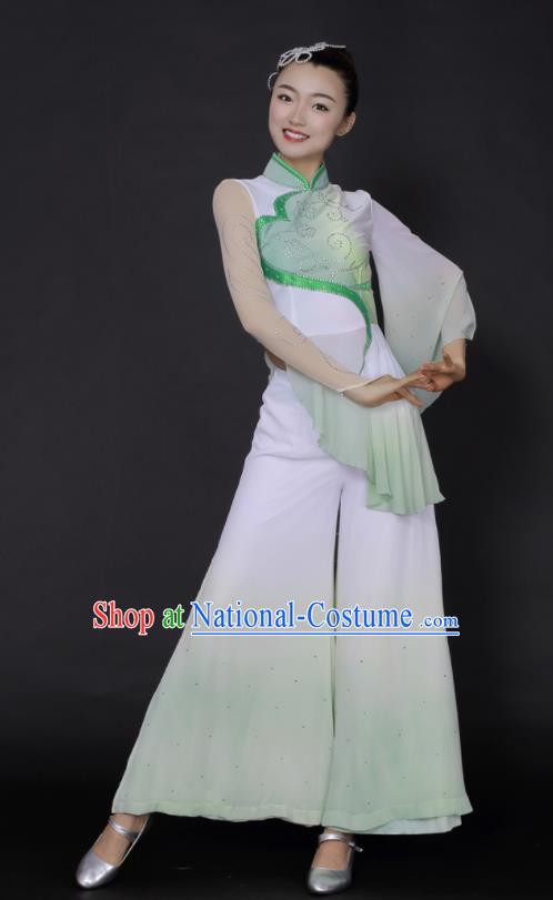 Chinese Traditional Fan Dance Yangko Green Outfits Folk Dance Stage Performance Costume for Women