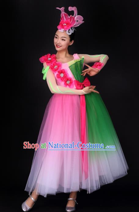 Chinese Traditional Modern Dance Pink Dress Opening Dance Stage Performance Costume for Women