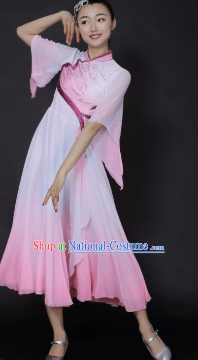 Chinese Fan Dance Umbrella Dance Pink Dress Traditional Classical Dance Stage Performance Costume for Women