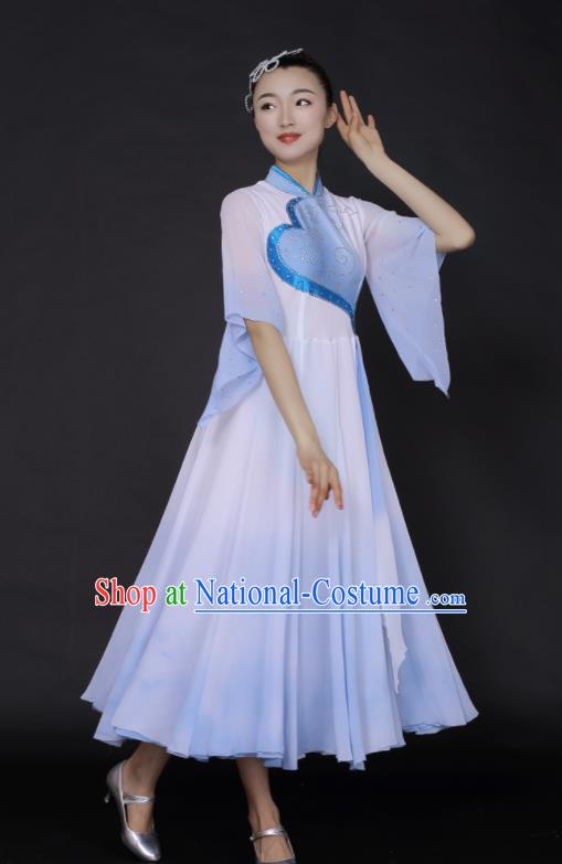 Chinese Fan Dance Umbrella Dance Blue Dress Traditional Classical Dance Stage Performance Costume for Women