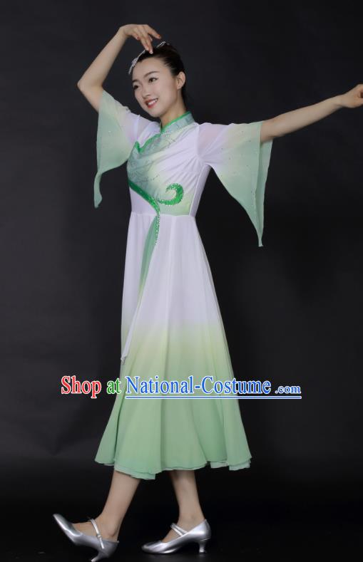 Chinese Fan Dance Umbrella Dance Green Dress Traditional Classical Dance Stage Performance Costume for Women