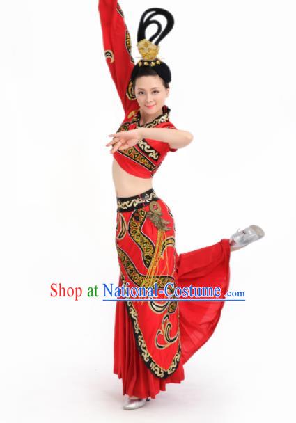 Chinese Fan Dance Umbrella Dance Red Dress Traditional Classical Dance Stage Performance Costume for Women