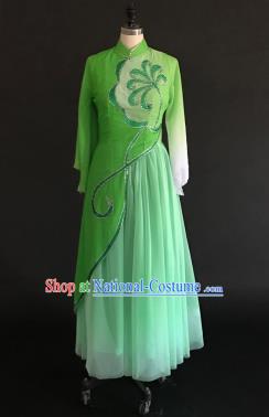 Chinese Traditional Classical Dance Green Veil Dress Umbrella Dance Stage Performance Costume for Women