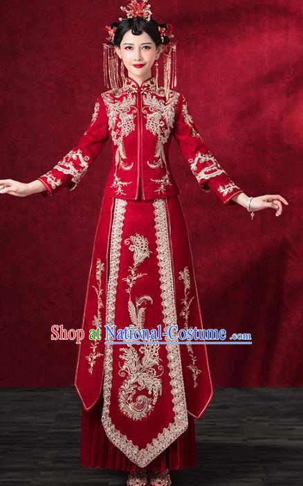 Chinese Traditional Embroidered Phoenix Xiuhe Suits Wedding Dress Ancient Bride Costume for Women