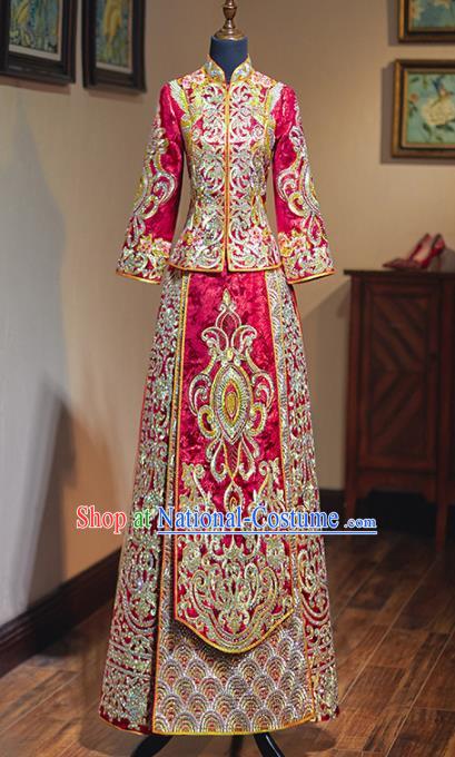 Chinese Traditional Embroidered Xiuhe Suits Wedding Dress Ancient Bride Costume for Women