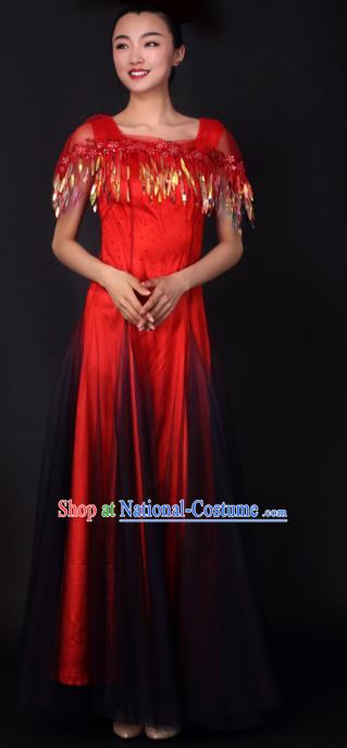 Professional Modern Dance Red Dress Opening Dance Chorus Stage Performance Costume for Women