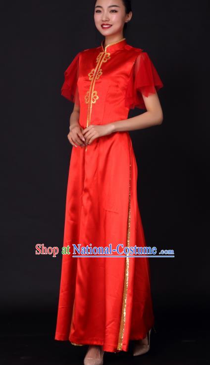 Professional Chorus Modern Dance Red Dress Opening Dance Stage Performance Costume for Women