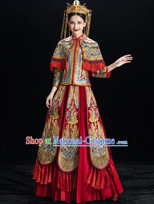 Chinese Traditional Embroidered Phoenix Tassel Xiuhe Suits Wedding Dress Ancient Bride Costume for Women